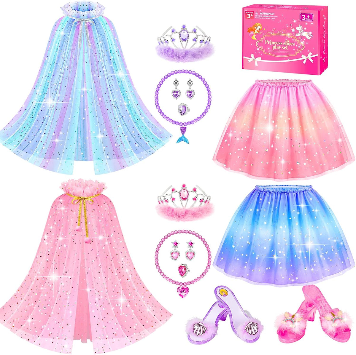 Princess Dress Up, Girls Dress Up Clothes with Princess Capes Shoes Dress