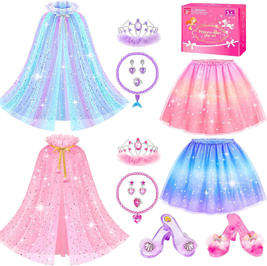 Princess Dress Up, Girls Dress Up Clothes with Princess Capes Shoes Dress