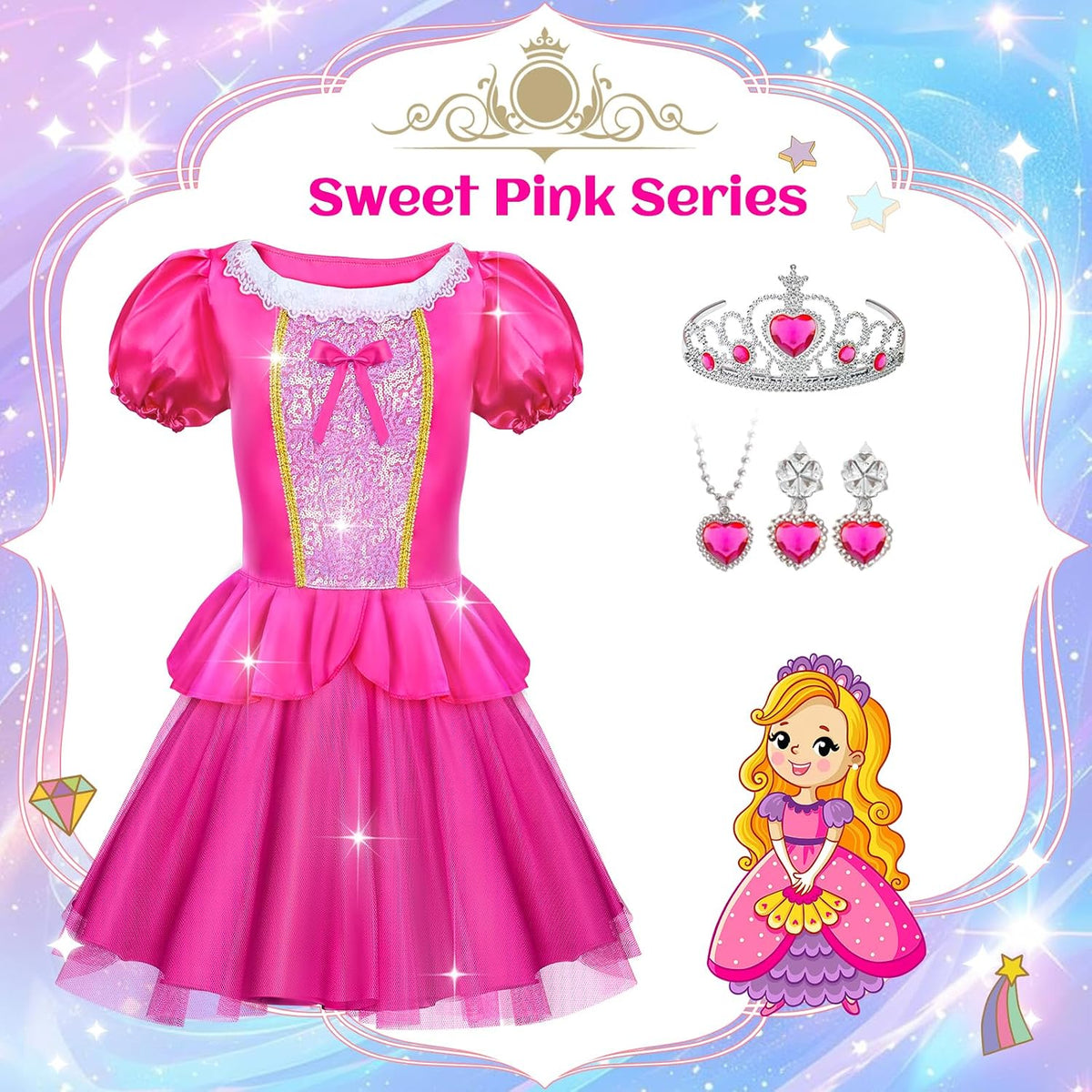 Tlooe Princess Dress Up for Girls - Dress up Clothes for Toddler Girl,Role Play Costume Princess Toys Christmas Birthday Gifts Set for Age 3-8 Year Old
