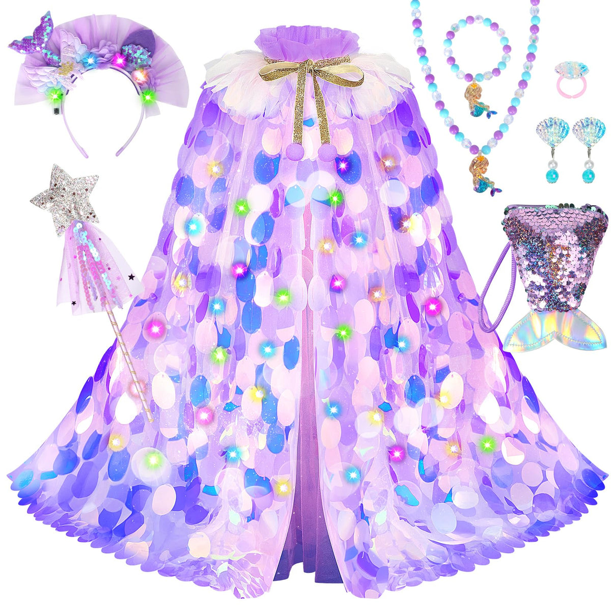 LIMIROLER Princess Dress Up Clothes Mermaid Cape Gift Set for Girls Age 3-8