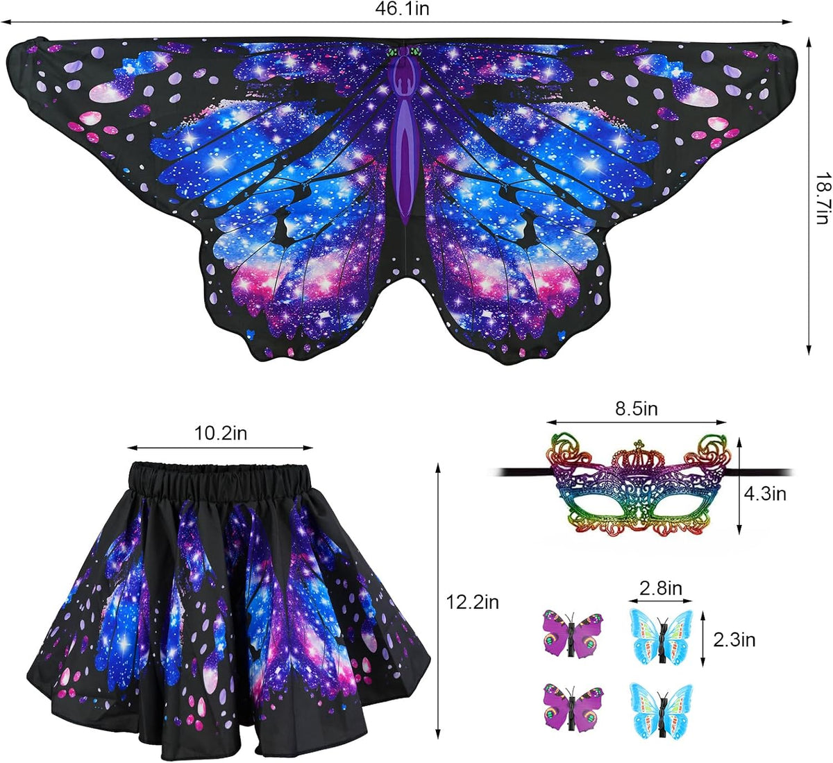 Sunlisky Kids Butterfly Wings Costume for Girls Fairy Wings Dress Up Clothes Headband Mask for Halloween Party Favors