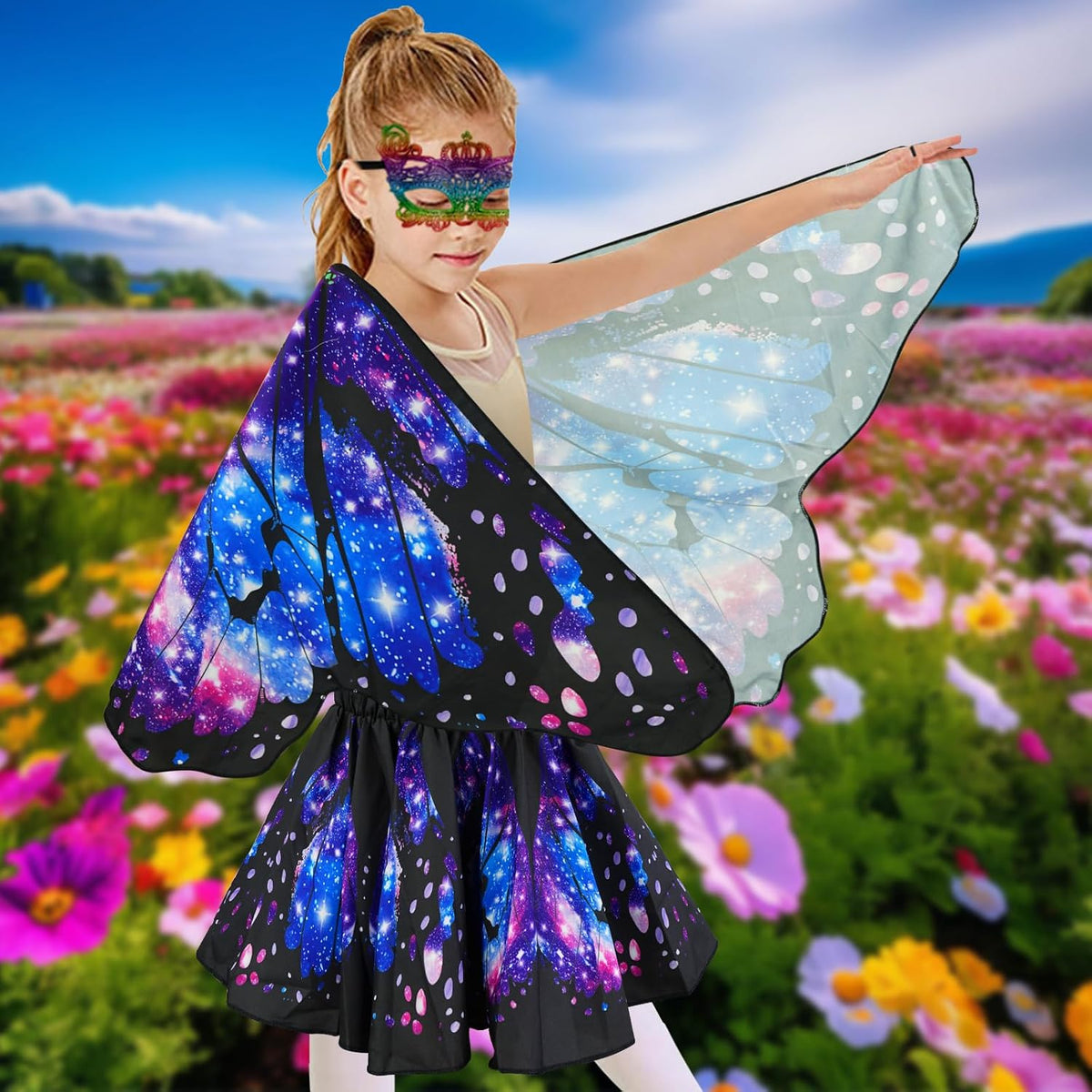 Sunlisky Kids Butterfly Wings Costume for Girls Fairy Wings Dress Up Clothes Headband Mask for Halloween Party Favors