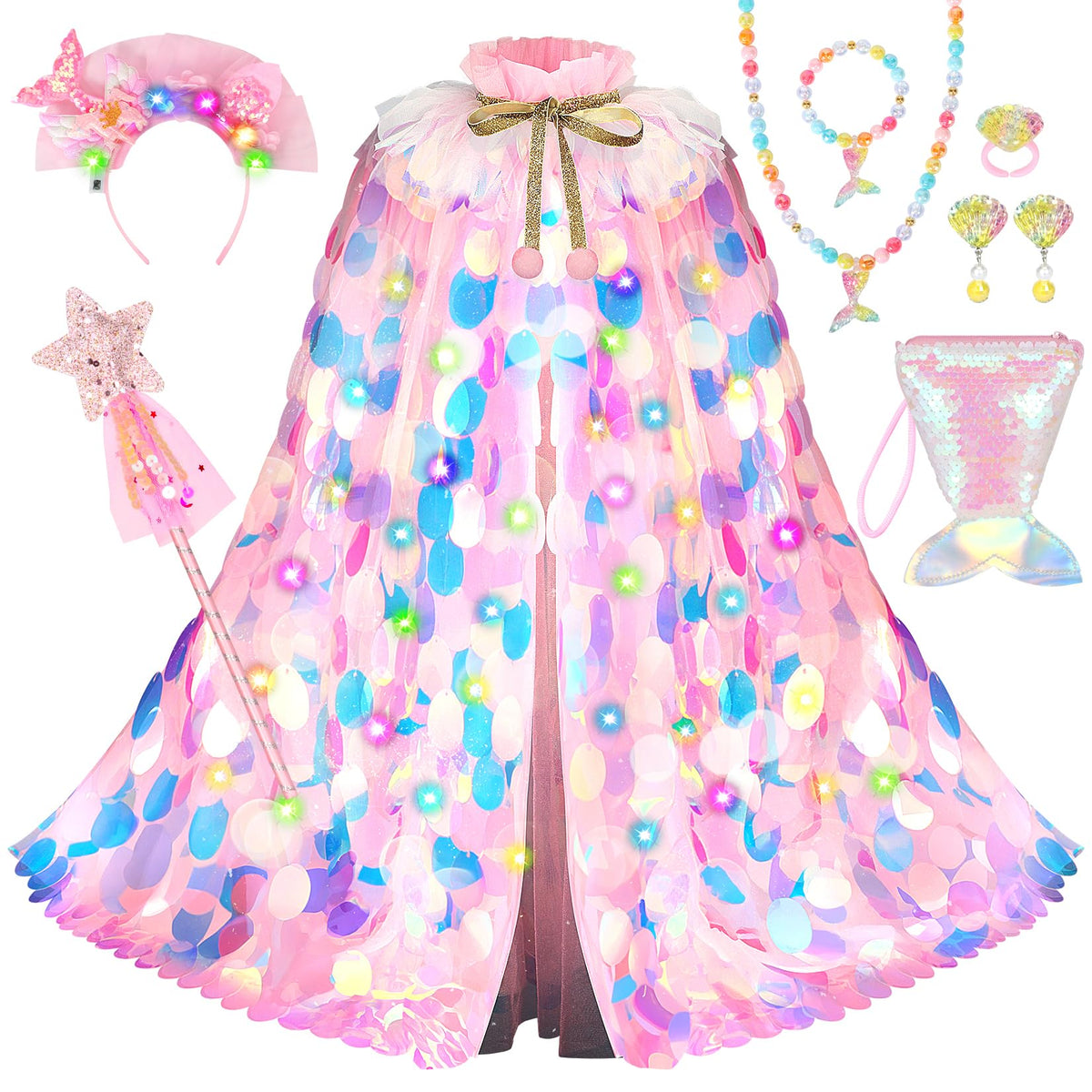 LIMIROLER Princess Dress Up Clothes Mermaid Cape Gift Set for Girls Age 3-8