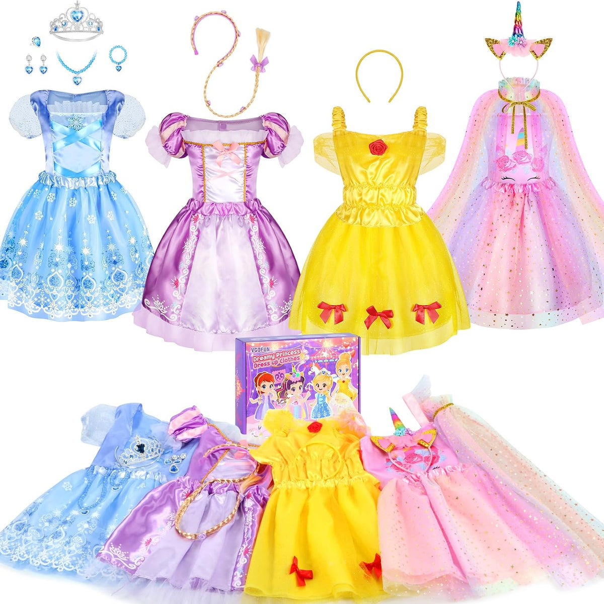 VGOFUN Princess Dress up Clothes for Girl 4-6,Princess Costumes for Girls