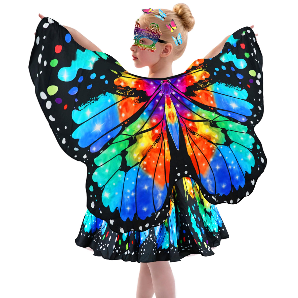 Sunlisky Kids Butterfly Wings Costume for Girls Fairy Wings Dress Up Clothes Headband Mask for Halloween Party Favors