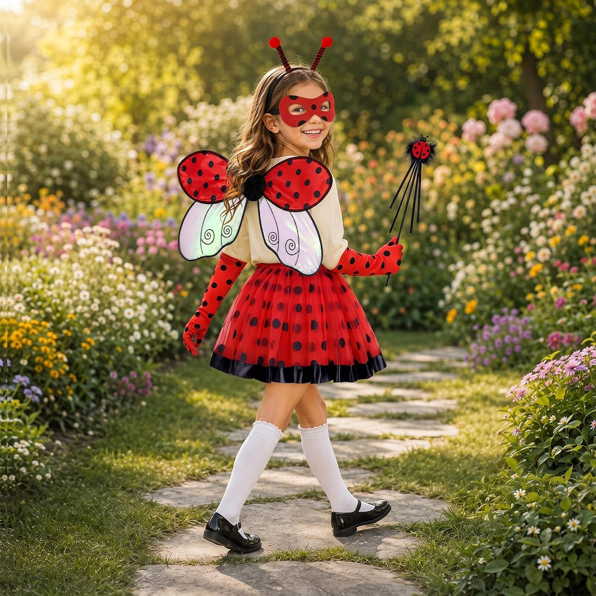Kids Costume Wings Set for Girls, Butterfly Ladybug Bee Halloween Dress Up