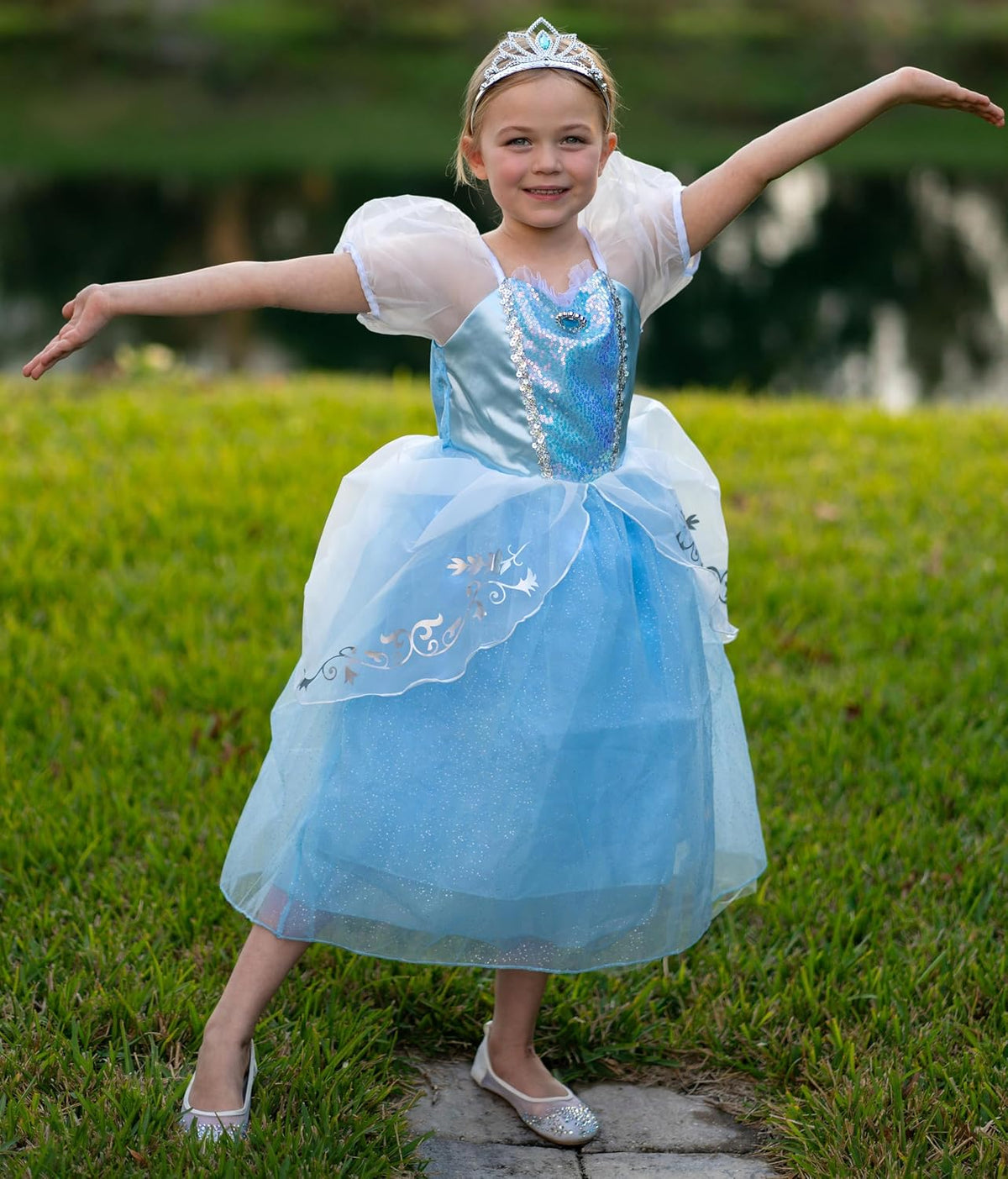 Aolliya Princess Dresses for Girls Puff Sleeves Princess Costumes Blue
