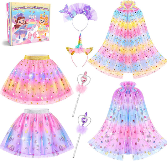 Princess Dress Up Clothes for Little Girls, Kids Princess Capes Tutu Skirts