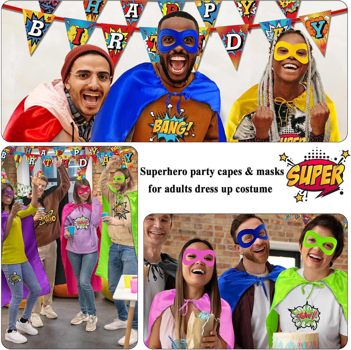 D.Q.Z Superhero Capes and Masks for Adults Bulk-Men Women Super Hero Costume Halloween Dress Up Party Favors -7 Pack
