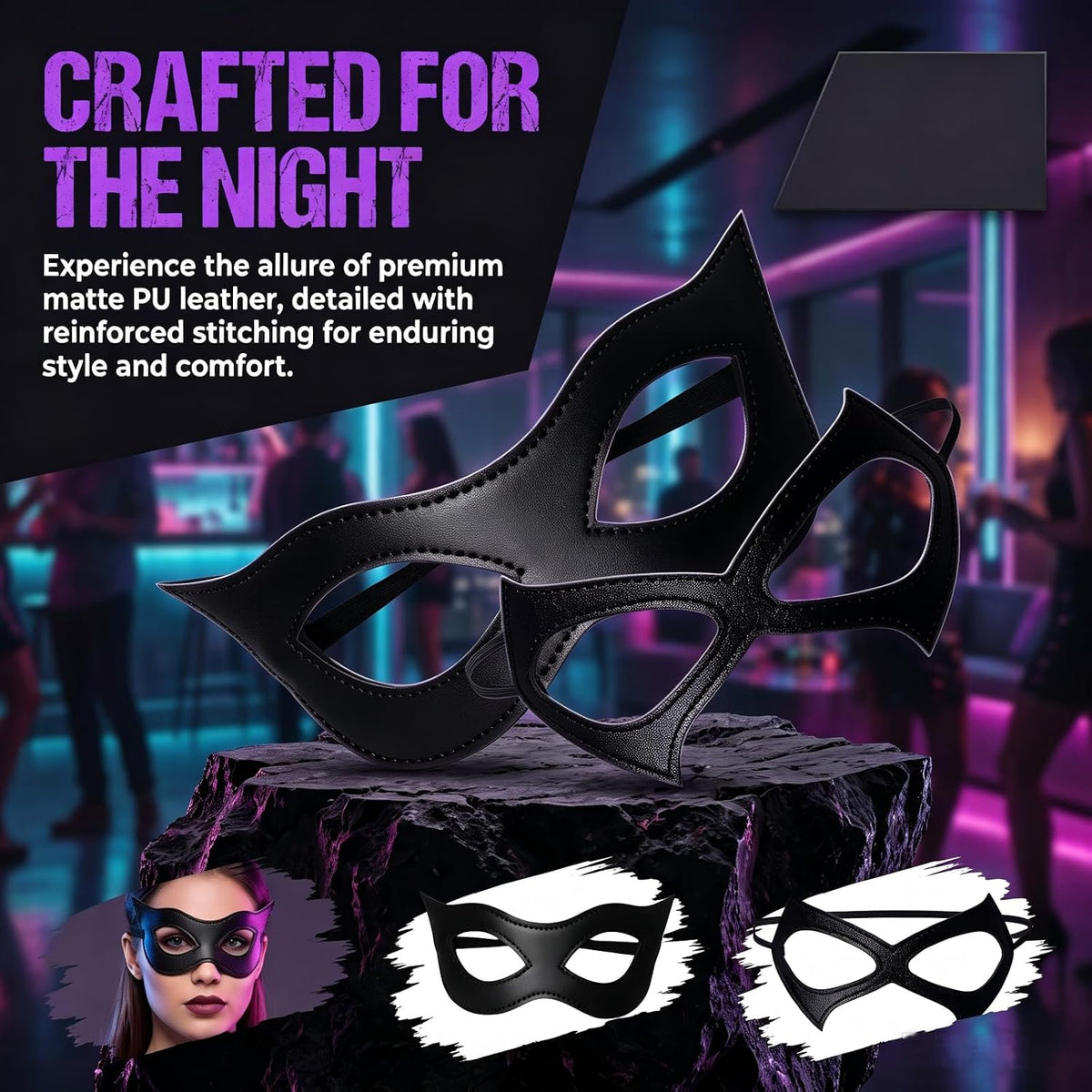 2PCS Cat Woman Masks Black Leather Cat Eye Mask