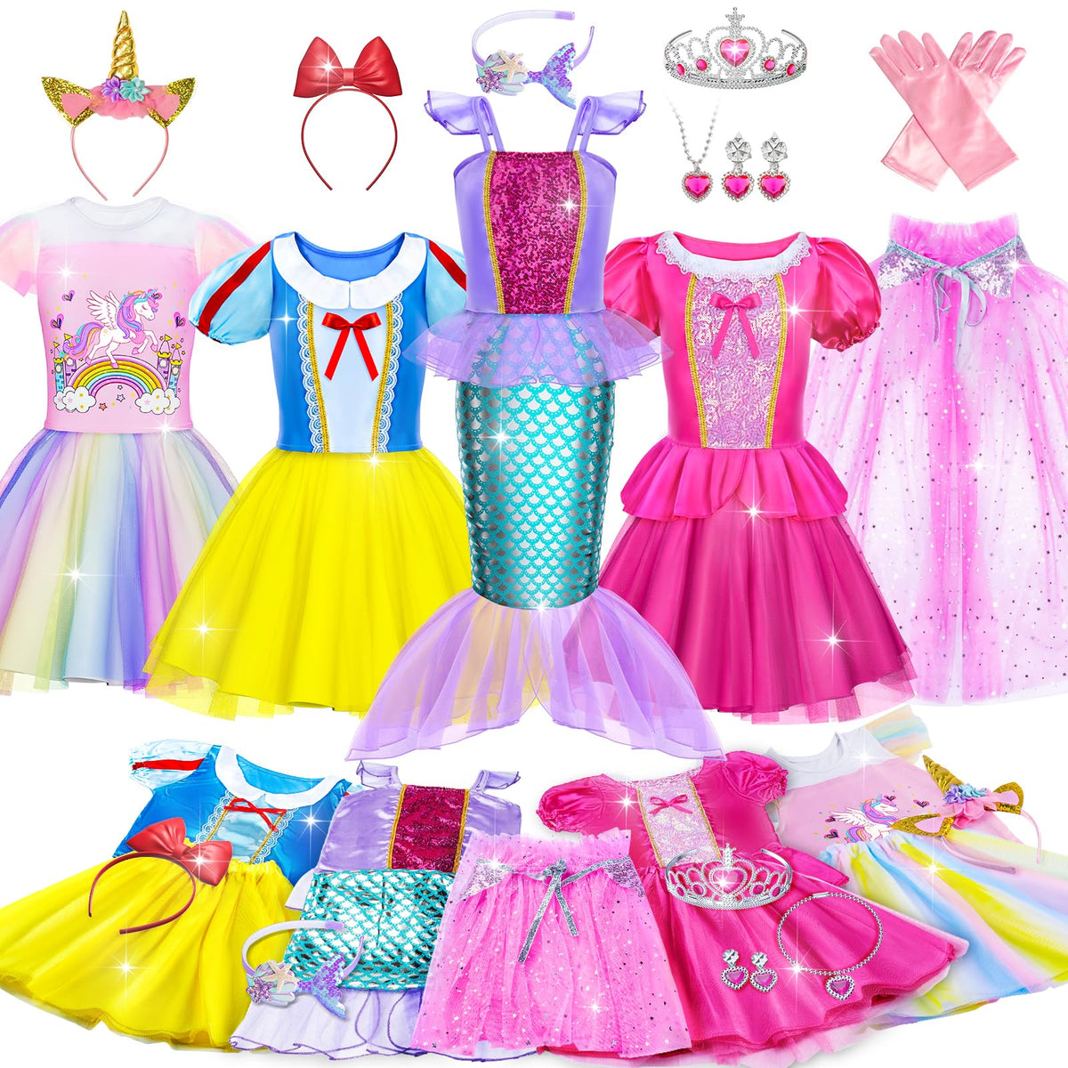 Tlooe Princess Dress Up for Girls - Dress up Clothes for Toddler Girl,Role Play Costume Princess Toys Christmas Birthday Gifts Set for Age 3-8 Year Old