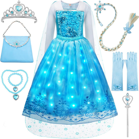 Davvew Princess Dresses for Girls Light Up Princess Costume for Christmas Halloween Toddler Princess Dress Up Clothes
