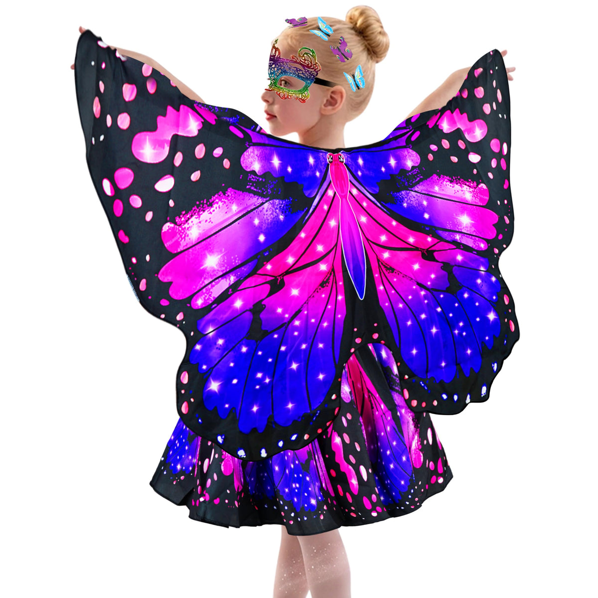 Sunlisky Kids Butterfly Wings Costume for Girls Fairy Wings Dress Up Clothes Headband Mask for Halloween Party Favors