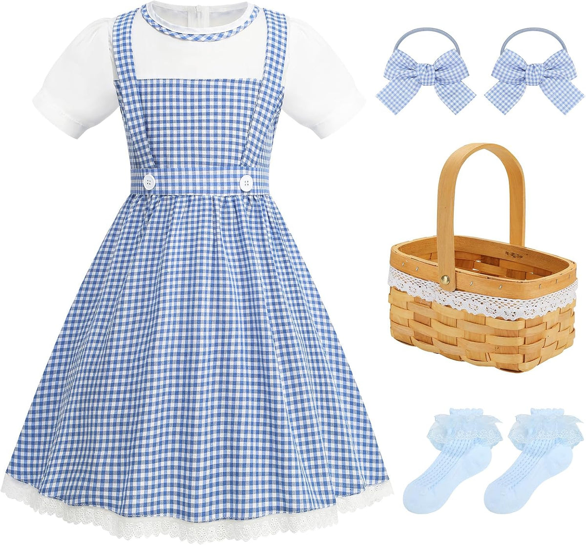 Girls Blue Plaid Costume Halloween Dress up Outfits with Accessories