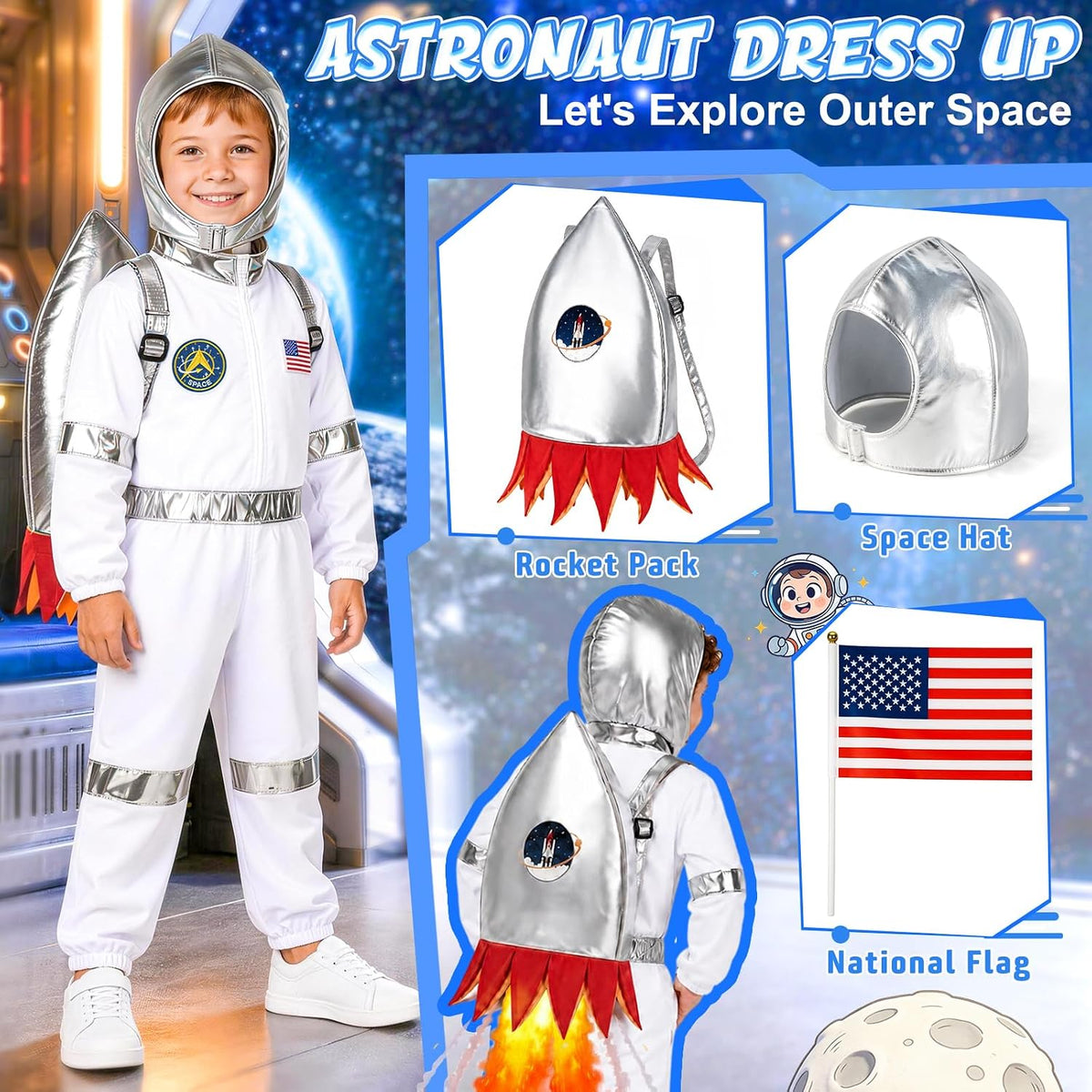 IVENRXIU dress up clothes,4-in-1 Role-Play Halloween Costumes for Ages 3–8