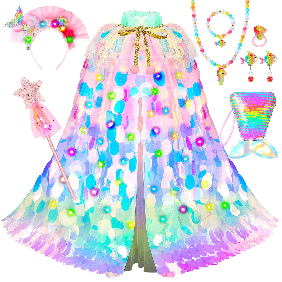 LIMIROLER Princess Dress Up Clothes Mermaid Cape Gift Set for Girls Age 3-8