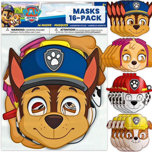 Paw Patrol Party Favors & Birthday Decorations - Character Masks 16-Pack