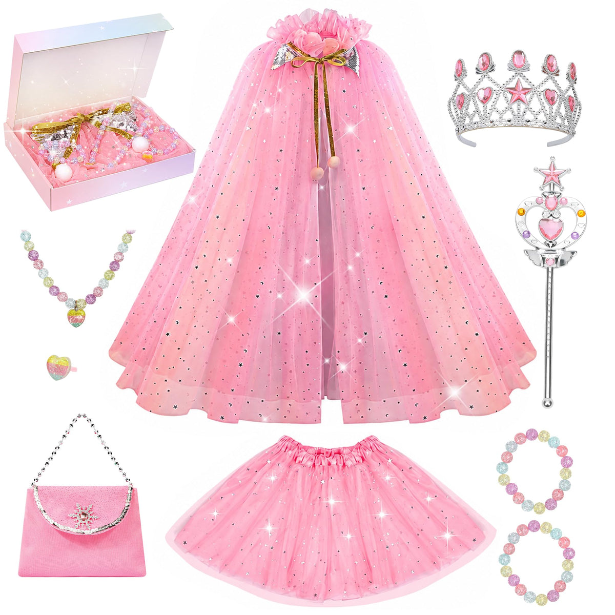 Meland Princess Dress Up Toy for Girls 3-8, Cape & Tutu Set for Girls Gift