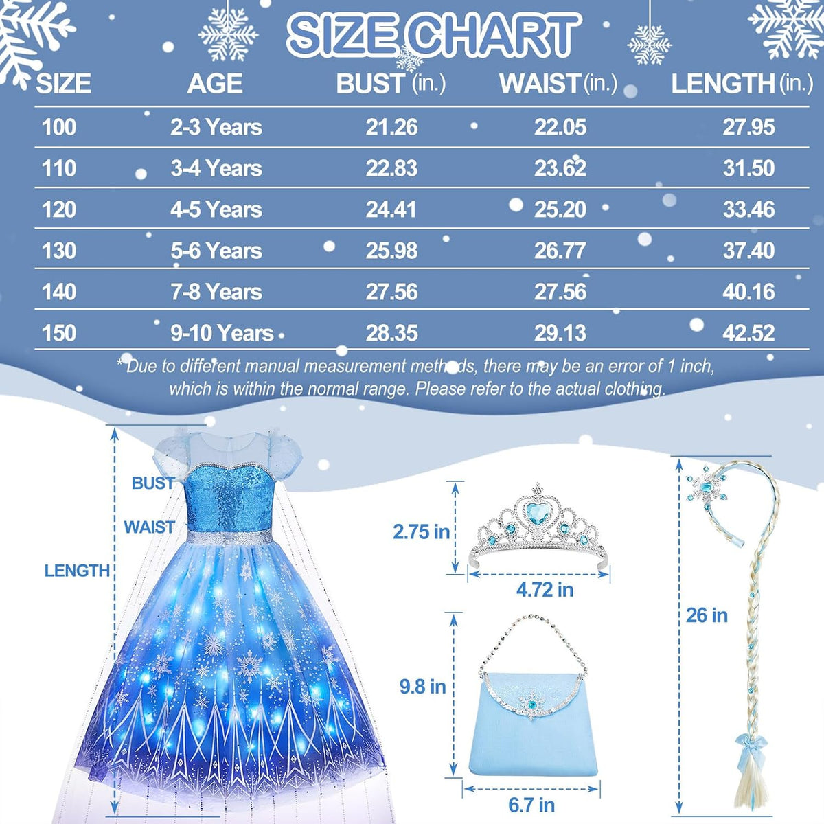 Davvew Princess Dresses for Girls Halloween Light Up Princess Costume for Christmas Toddler Princess Dress Up Clothes