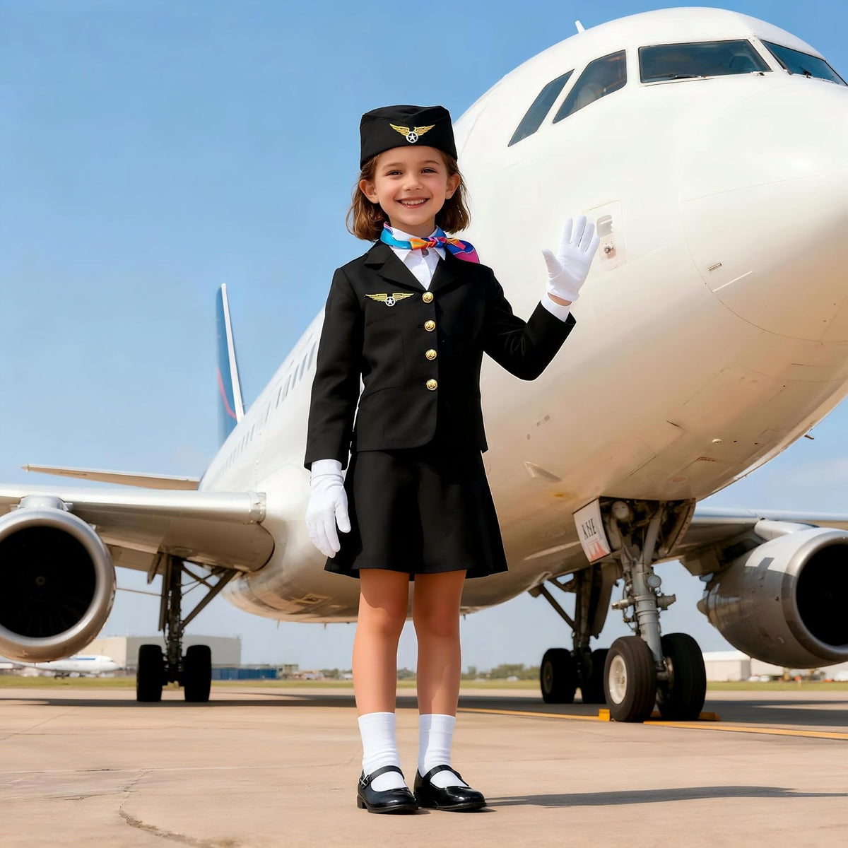 KAKALVER Stewardess Costume Set Girls Flight Attendant Suit kids 3-10 Years