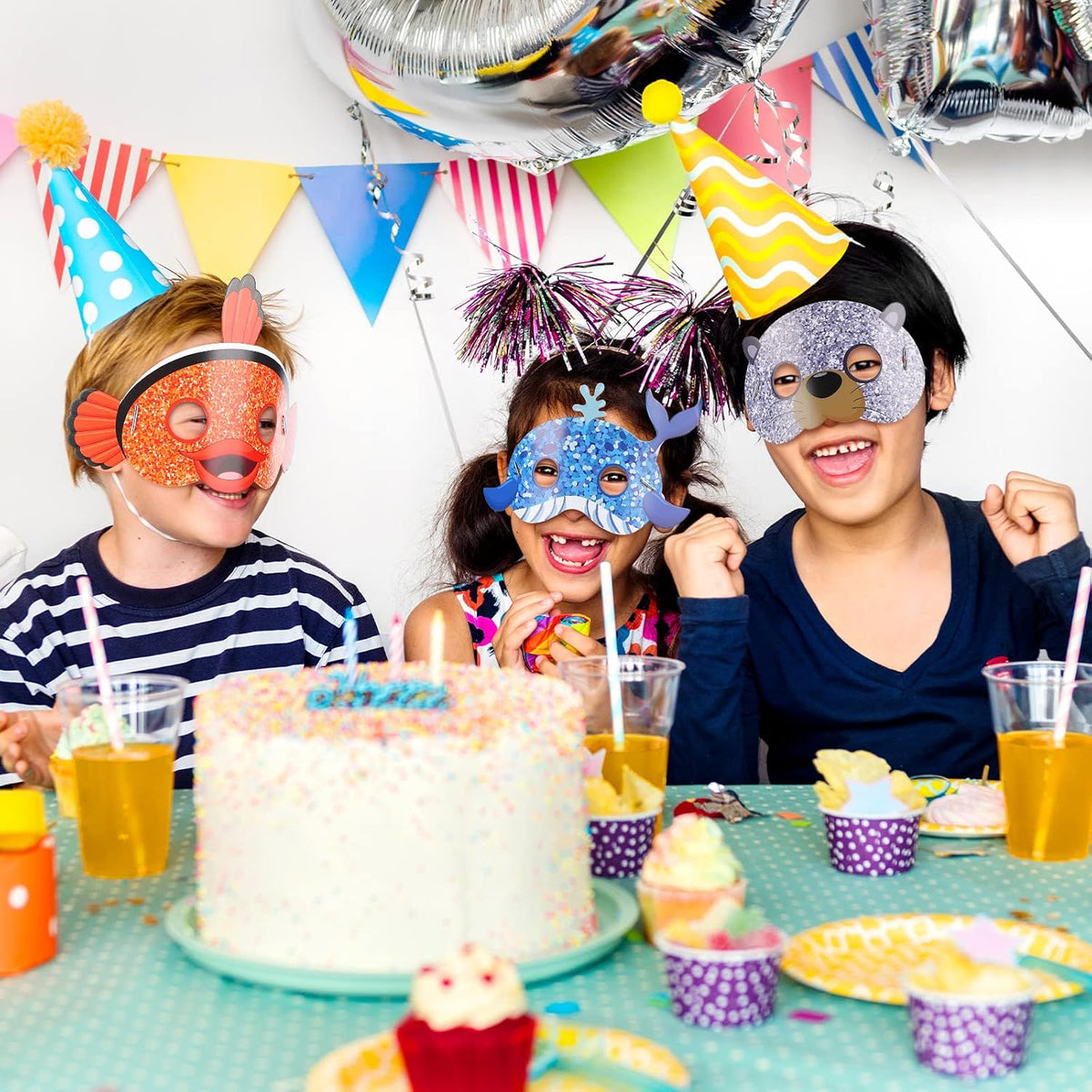 Minatee 24 Pieces Kids Masks Under the Sea Ocean Animal Birthday Funny Masks for Kids Party Supplies Under the Sea Ocean Animal Theme Baby Shower Birthday Gifts for Boys and Girls