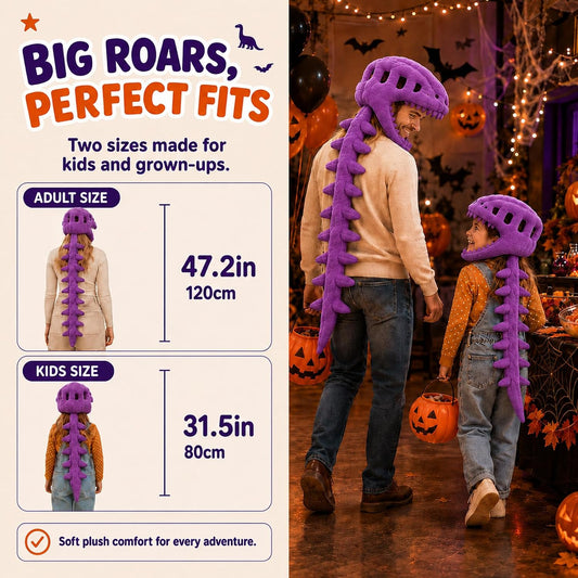 Dinosaur Skeleton Costume, Giant Dino Outfit with Realistic Mask, Halloween Cosplay Dress Up Suit for Kids