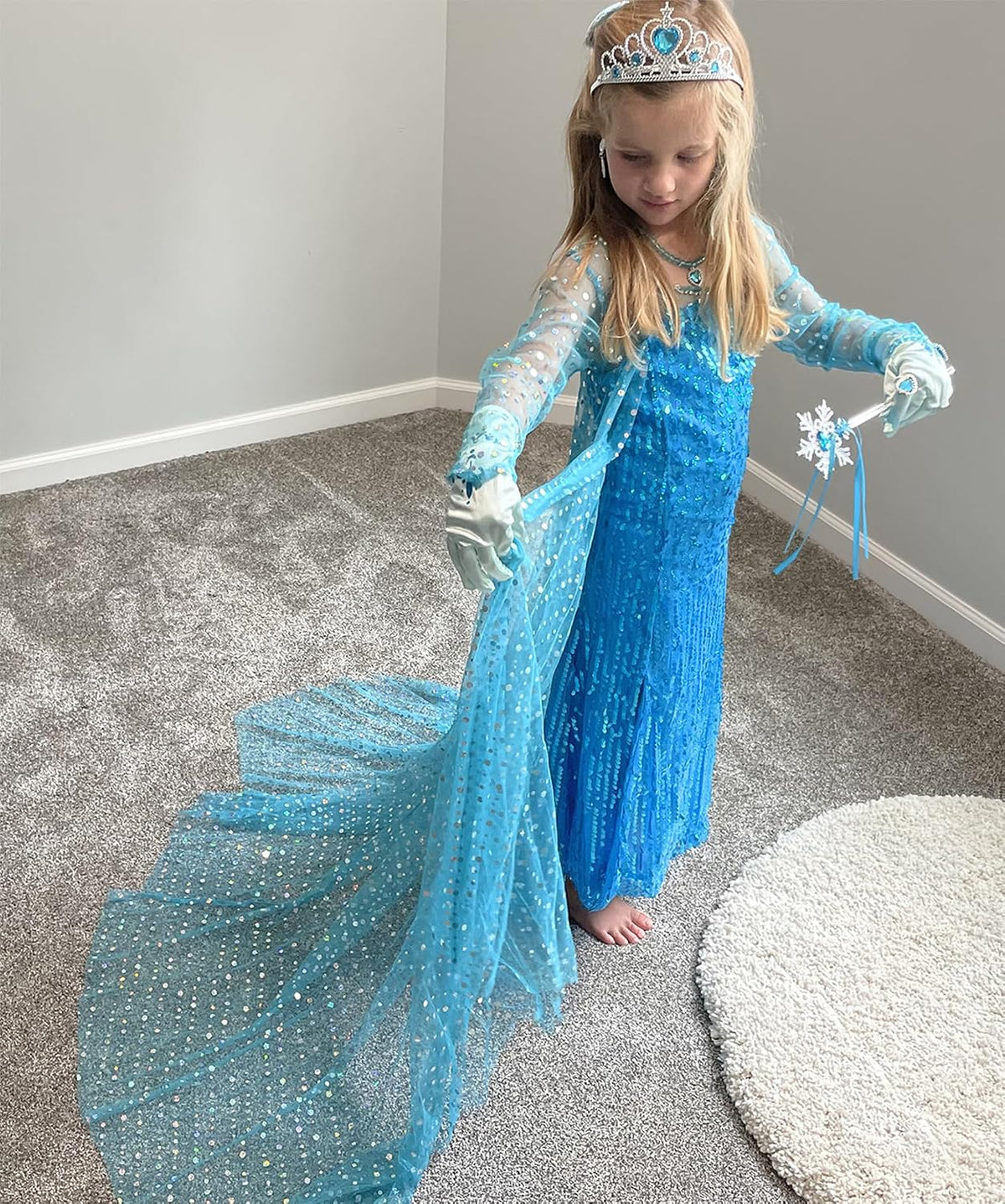 Aoiviss Princess Dresses for Girls Luxury Sequin Princess Costume Blue