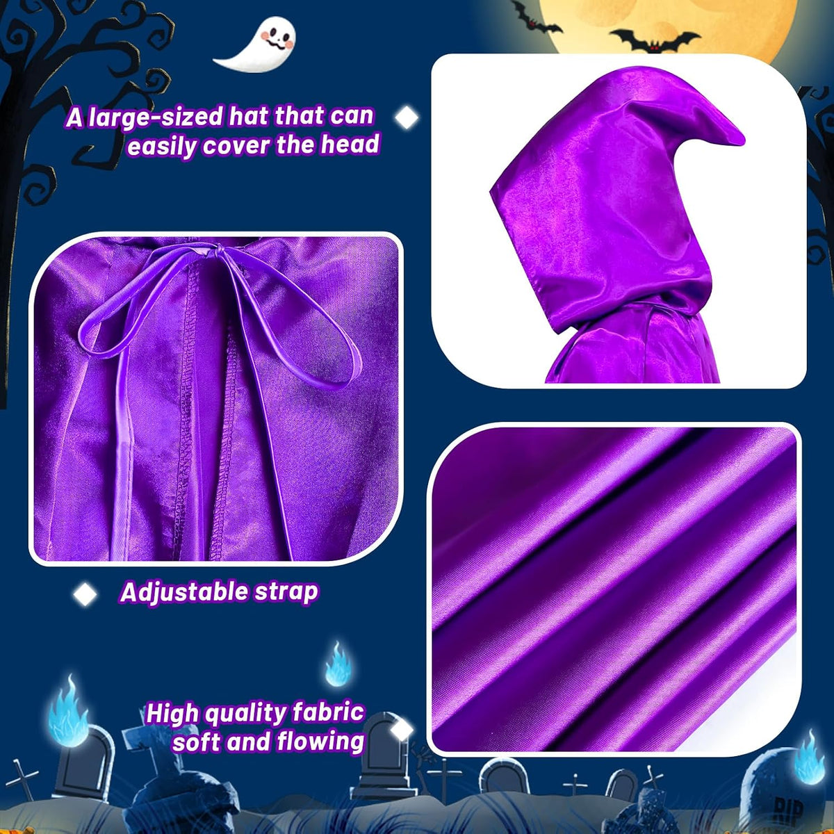 Halloween Cape Mask for Kids,Hooded Cloak,Felt Mask, Witch Clown Demon Black Cat Halloween Costumes
