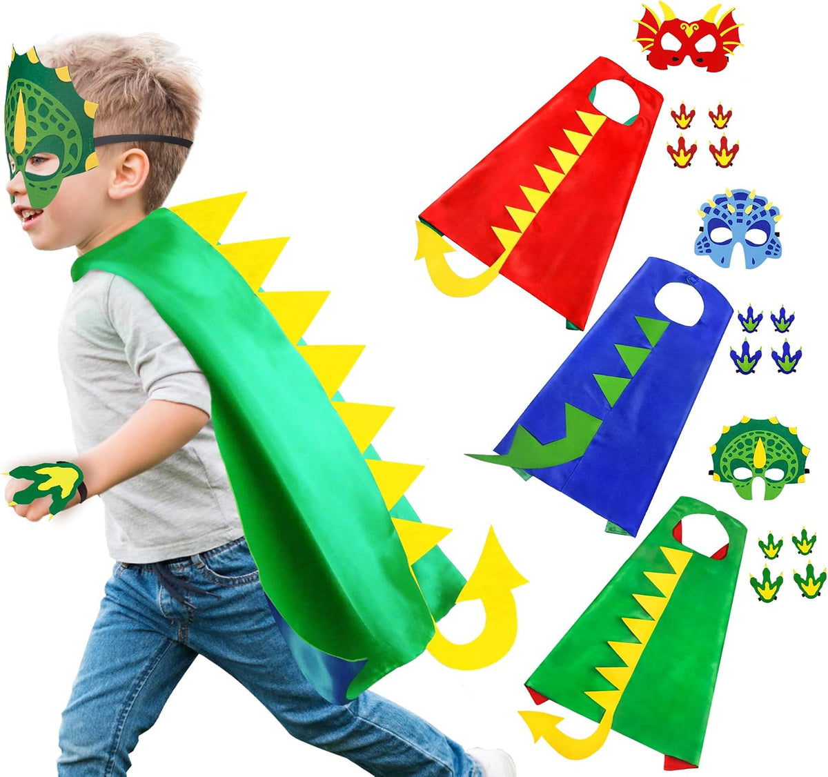 iROLEWIN Dinosaur-Costume for Kids Dinosaur-Capes Masks Claws as Dress Up