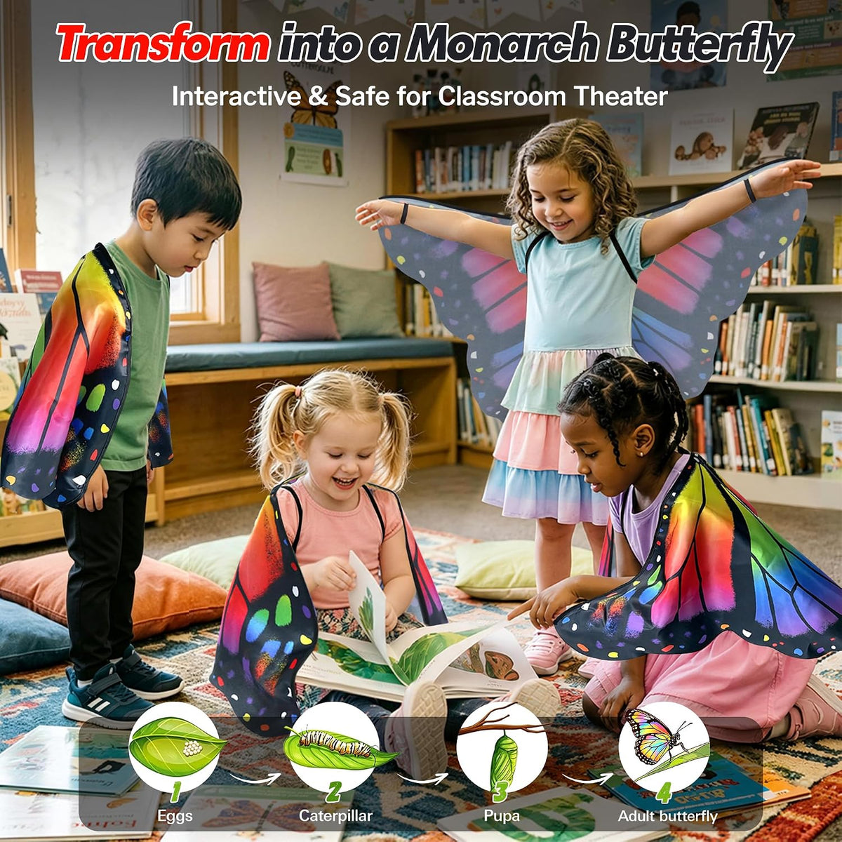 D.Q.Z Toddler-Kids Butterfly Wings Cape for Girls, 3T-6T Halloween Costume