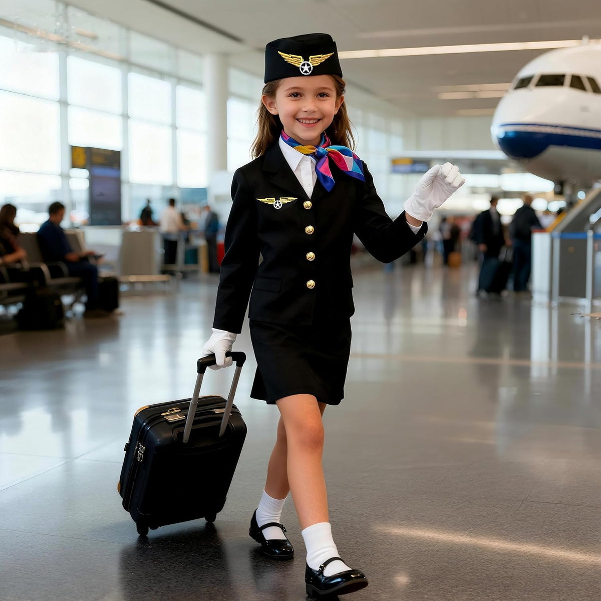 KAKALVER Stewardess Costume Set Girls Flight Attendant Suit kids 3-10 Years