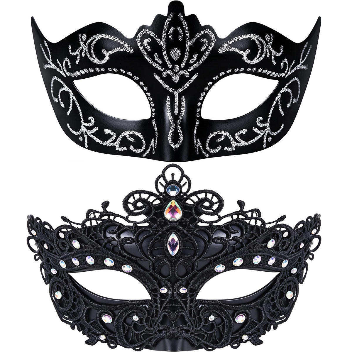 SIQUK Couple Masquerade Masks Set Venetian Party Mask Plastic Halloween Costume Mask Mardi Gras Mask for Women and Men