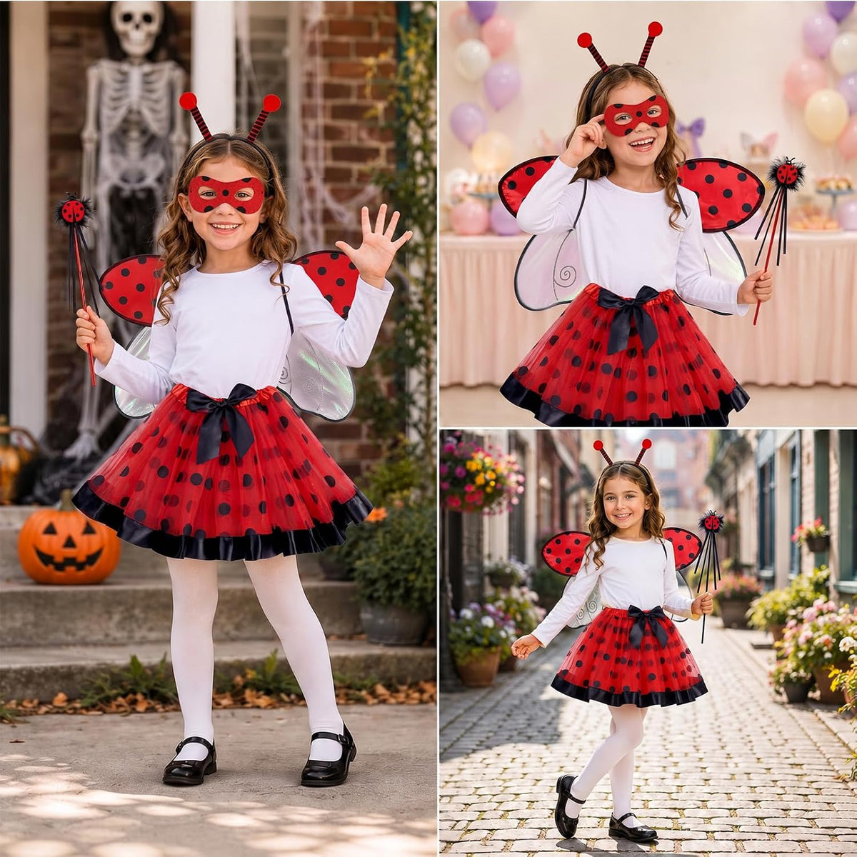 Kids Costume Wings Set for Girls, Butterfly Ladybug Bee Halloween Dress Up