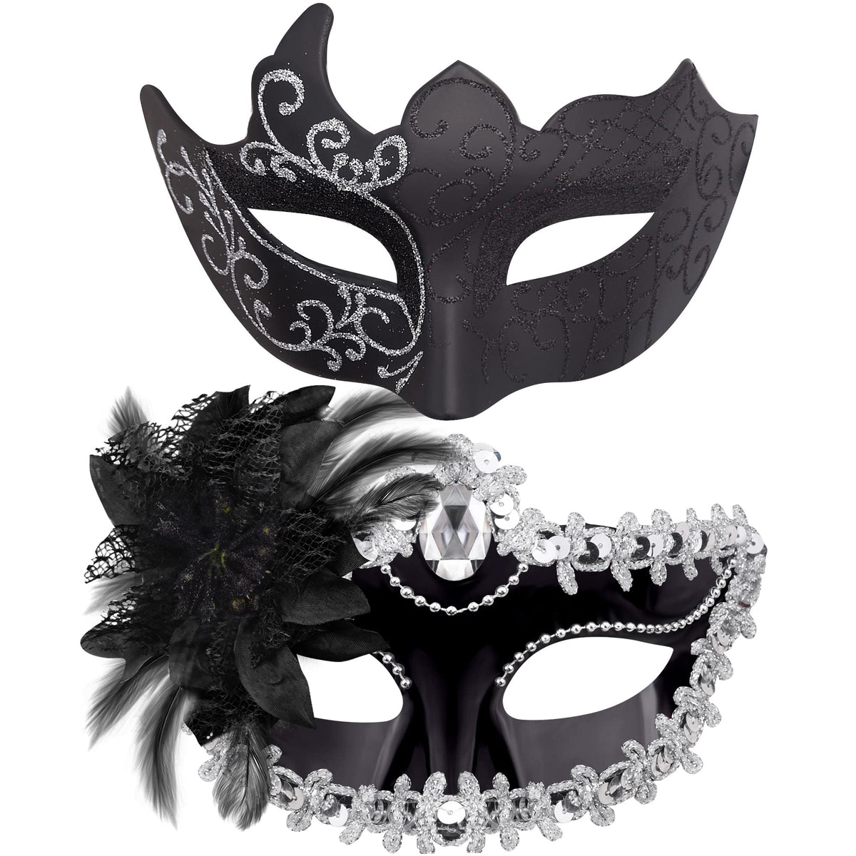 SIQUK Couple Masquerade Masks Set Venetian Party Mask Plastic Halloween Costume Mask Mardi Gras Mask for Women and Men