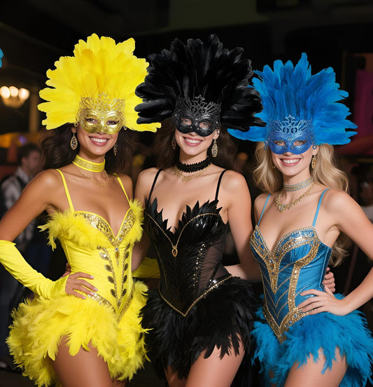 Women's Feather Masquerade Mask and Headpiece, Carnival Costume Accessory