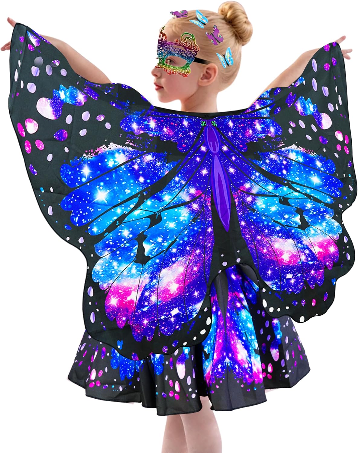 Sunlisky Kids Butterfly Wings Costume for Girls Fairy Wings Dress Up Clothes Headband Mask for Halloween Party Favors