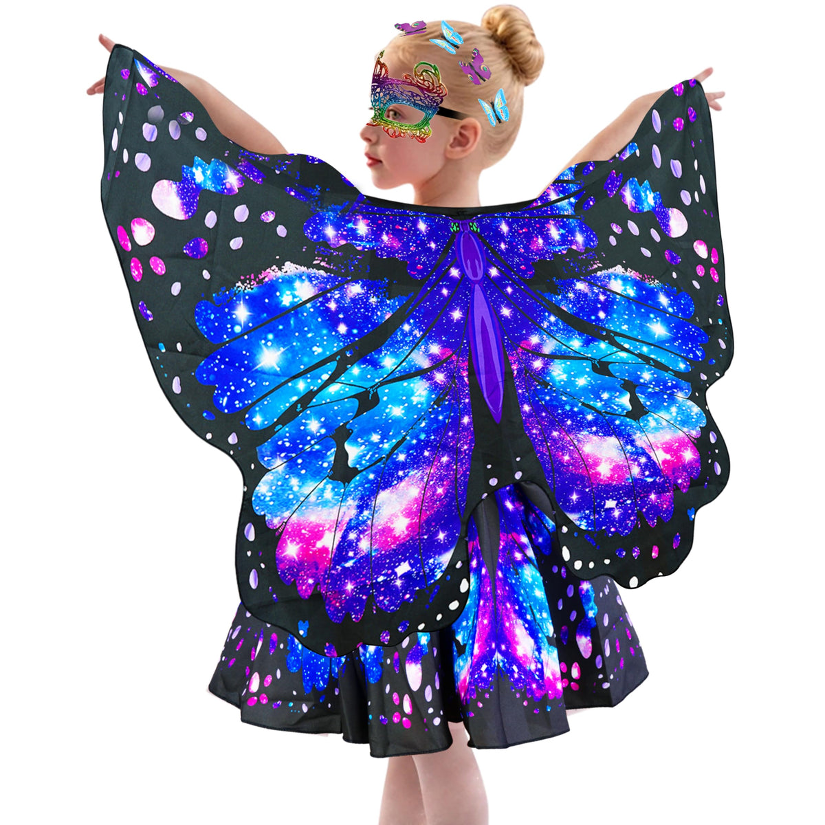 Sunlisky Kids Butterfly Wings Costume for Girls Fairy Wings Dress Up Clothes Headband Mask for Halloween Party Favors