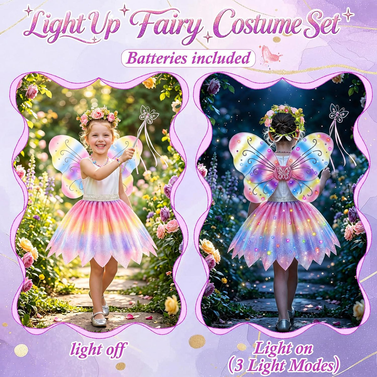 VGOFUN 6 Pcs Fairy Costume for Girls, Light up Butterfly Costume for Girls