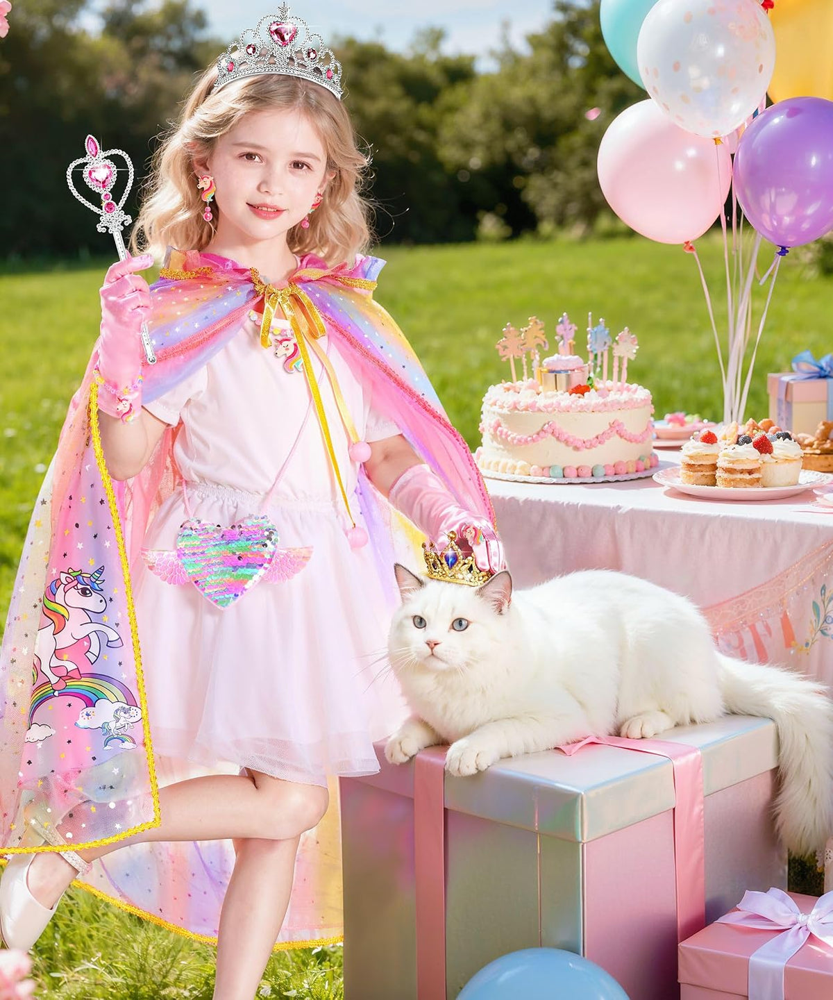 Princess Dress up for Girls 4-6, Light up Unicorn Princess Cape with Crown