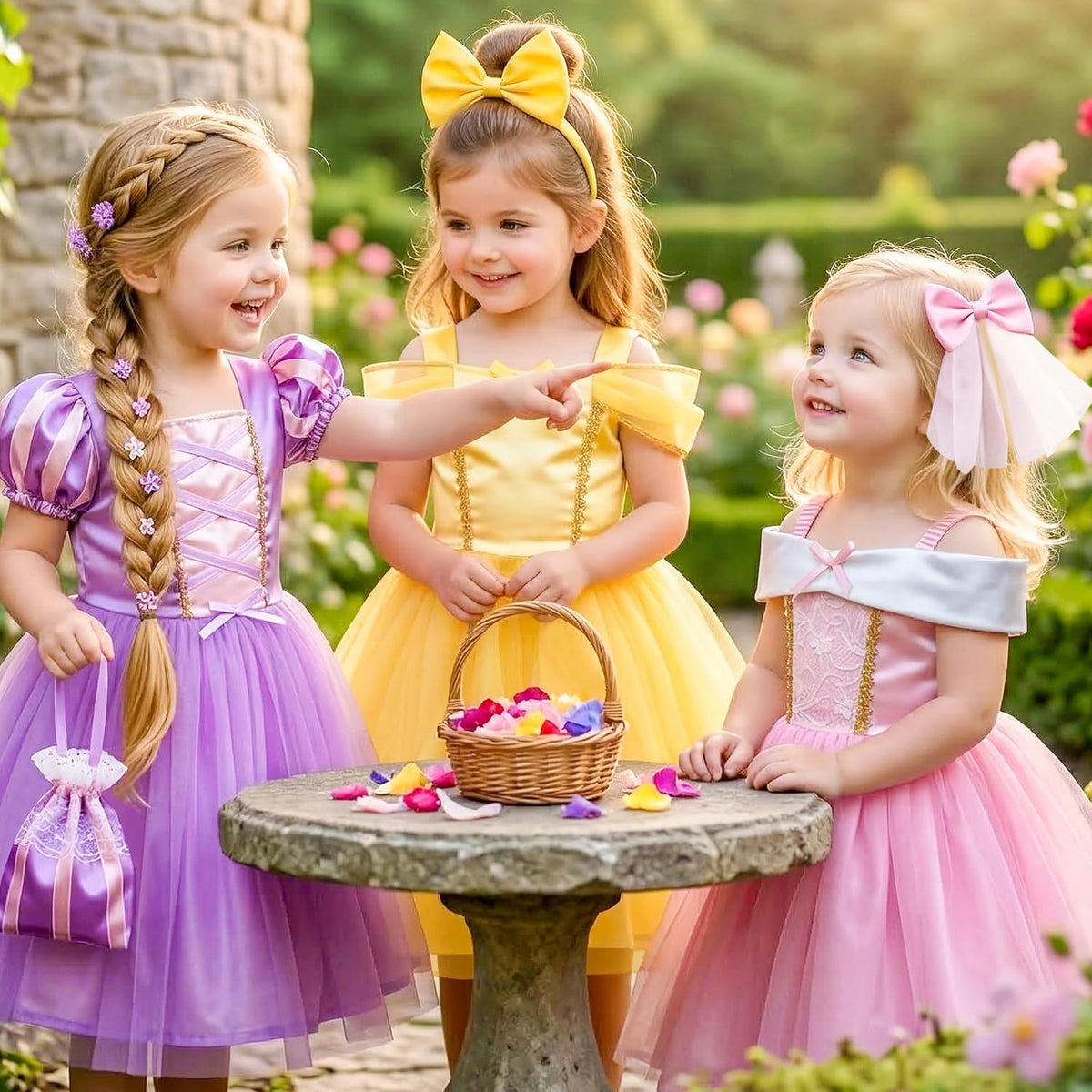 Princess Dress Up Trunk for Toddler Girls, 6 Pcs Costume Fancy Dresses Outfit for Little Kids Toddlers 2T 3-4T 4-6Y