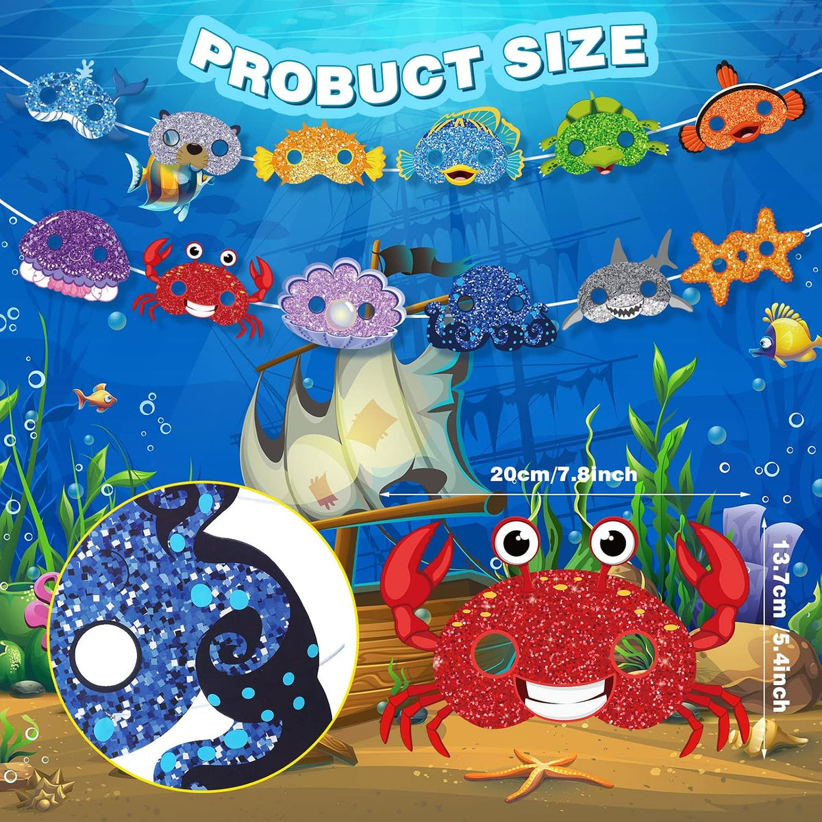 Minatee 24 Pieces Kids Masks Under the Sea Ocean Animal Birthday Funny Masks for Kids Party Supplies Under the Sea Ocean Animal Theme Baby Shower Birthday Gifts for Boys and Girls