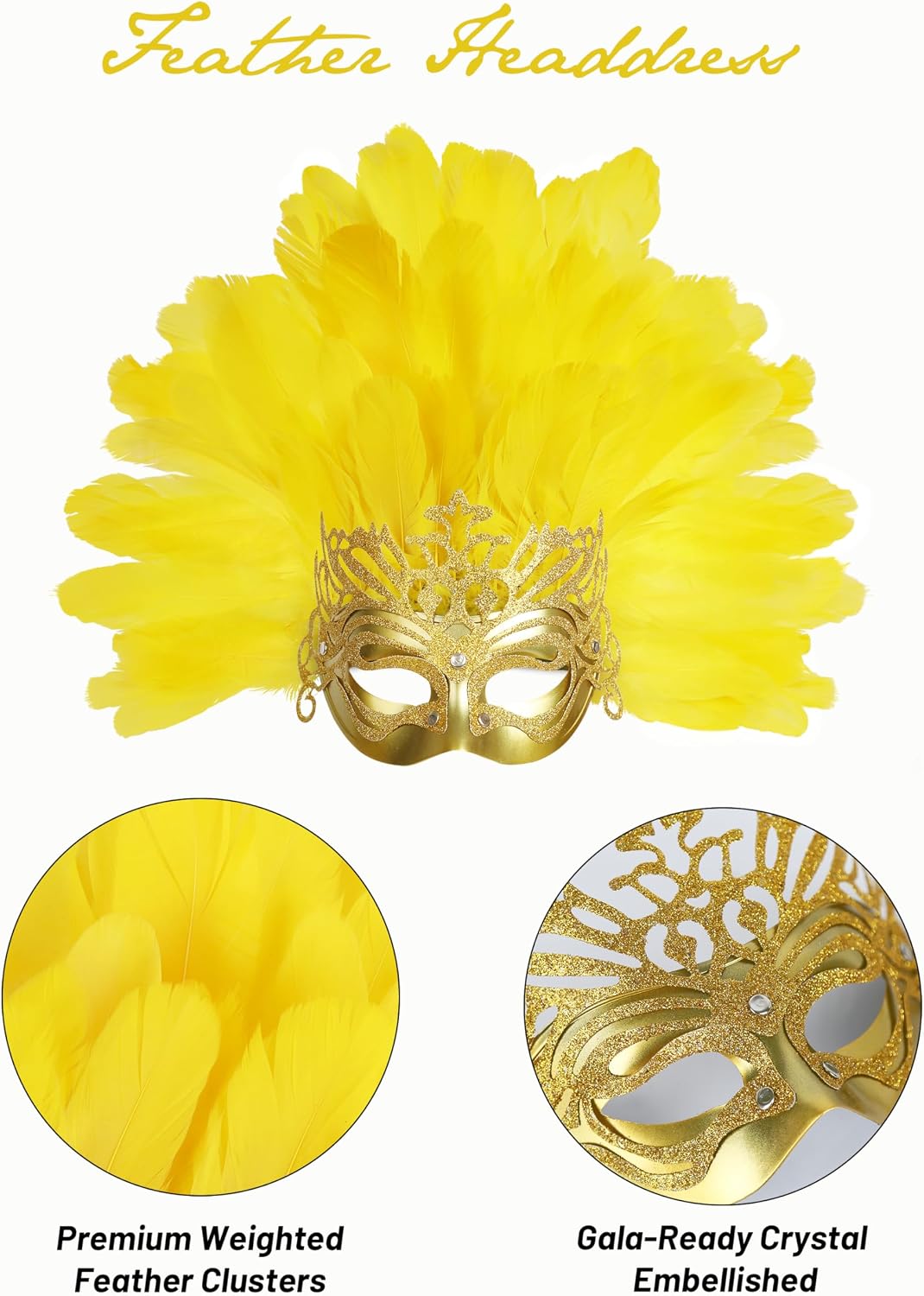 Women's Feather Masquerade Mask and Headpiece, Carnival Costume Accessory