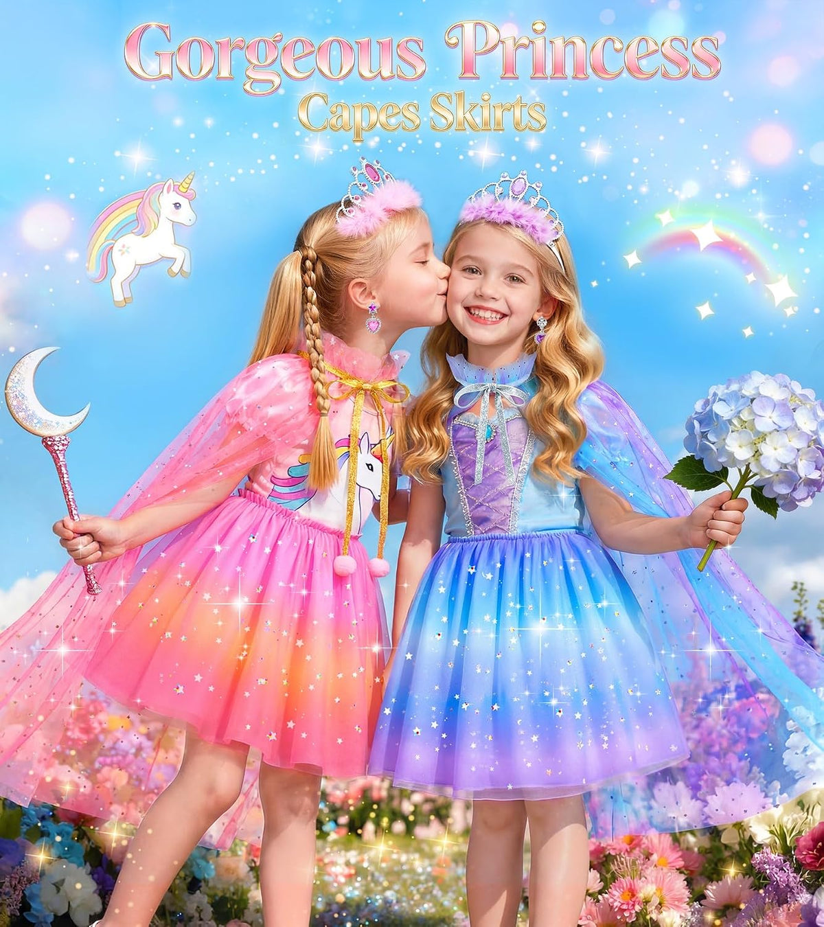 Princess Dress Up, Girls Dress Up Clothes with Princess Capes Shoes Dress
