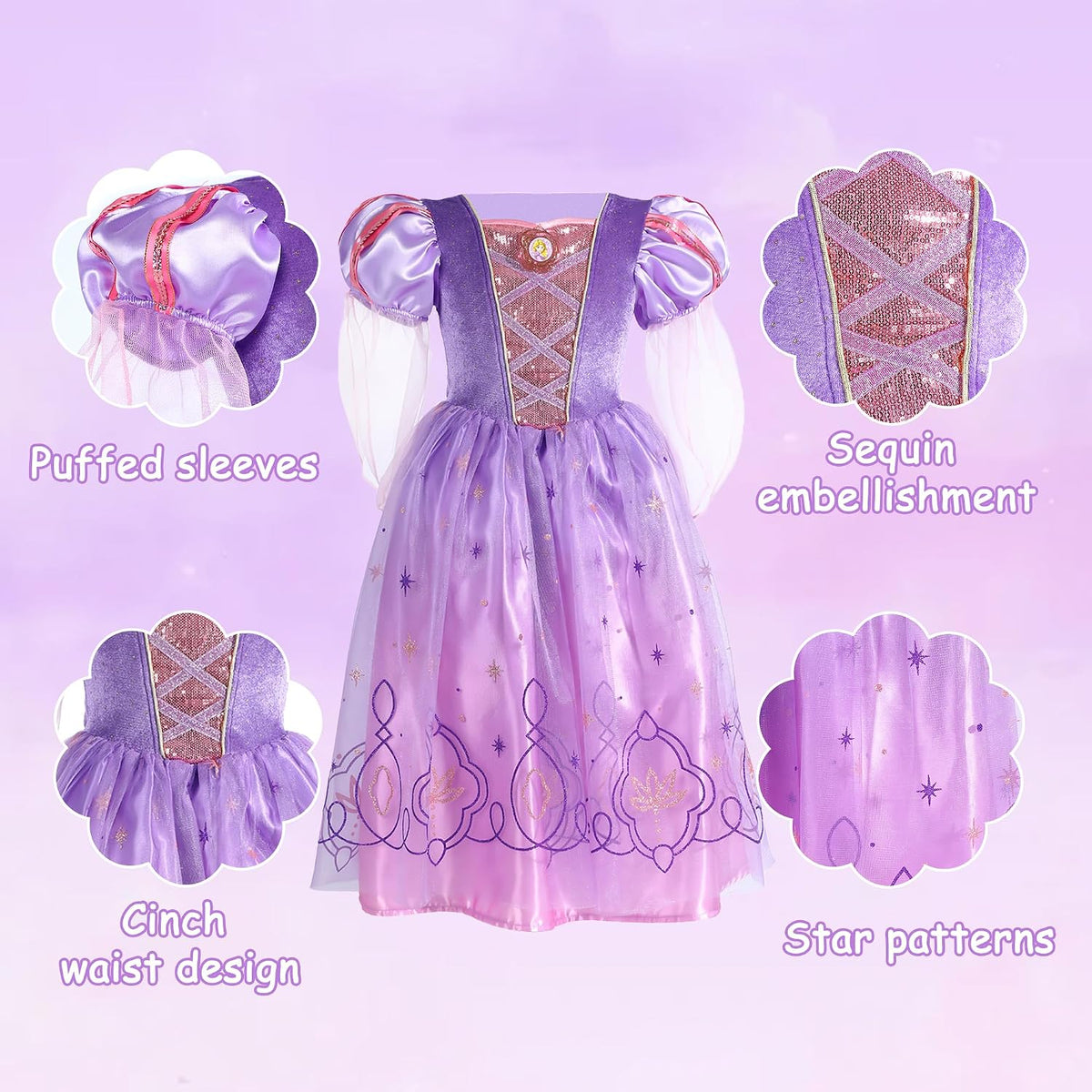 Lingway Toys Girls Purple Princess Dress Costume,Rapunzel Dress For Girls