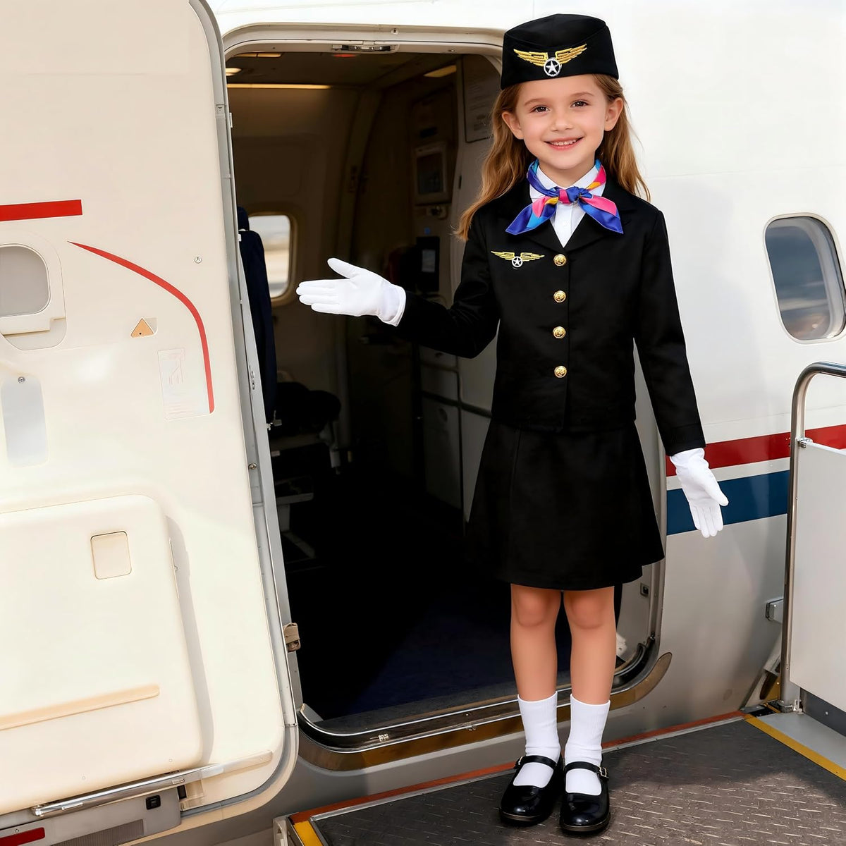 KAKALVER Stewardess Costume Set Girls Flight Attendant Suit kids 3-10 Years