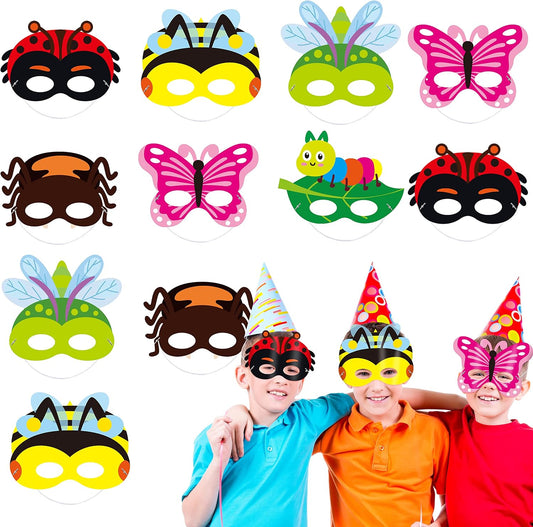 CY2SIDE 30pcs Spring Bugs Paper and Elastic Masks for Kid,Spring Time Insect Theme Dress-Up Party Accessory Favor Supplies