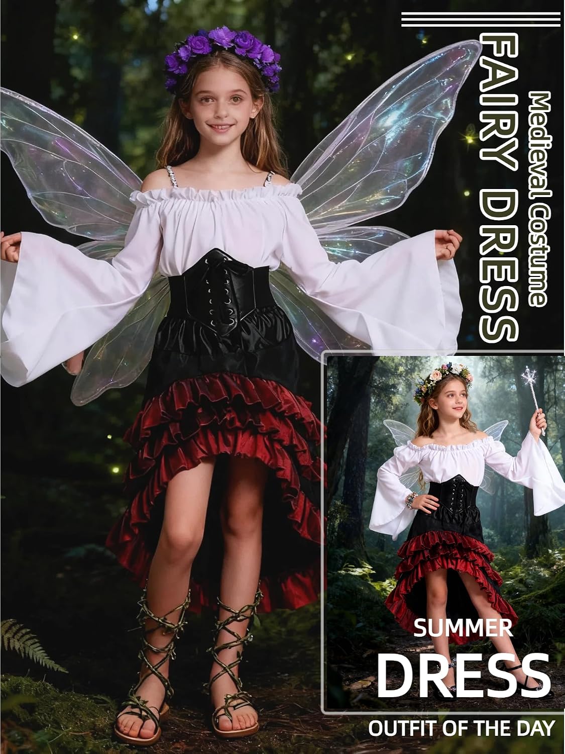 Verceco Kids Pirate Costumes Pirate Dress Up for Girl Fairy Medieval Renaissance Outfits for Girls Waist Belt & Headscarf