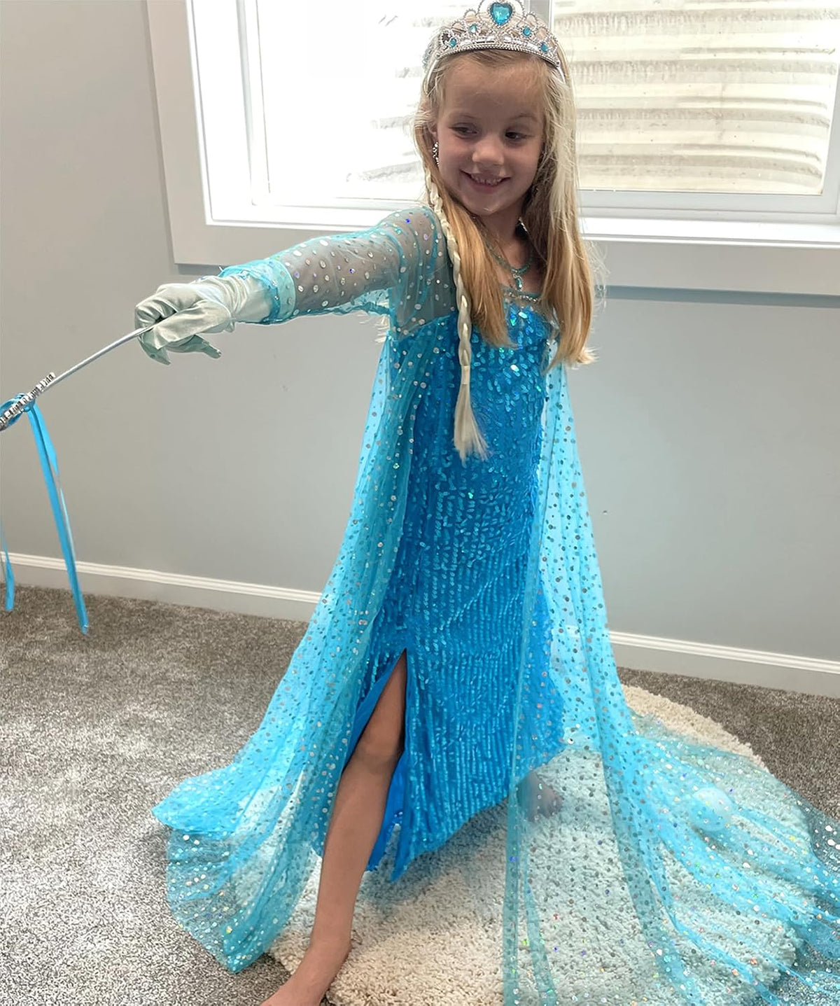 Aoiviss Princess Dresses for Girls Luxury Sequin Princess Costume Blue
