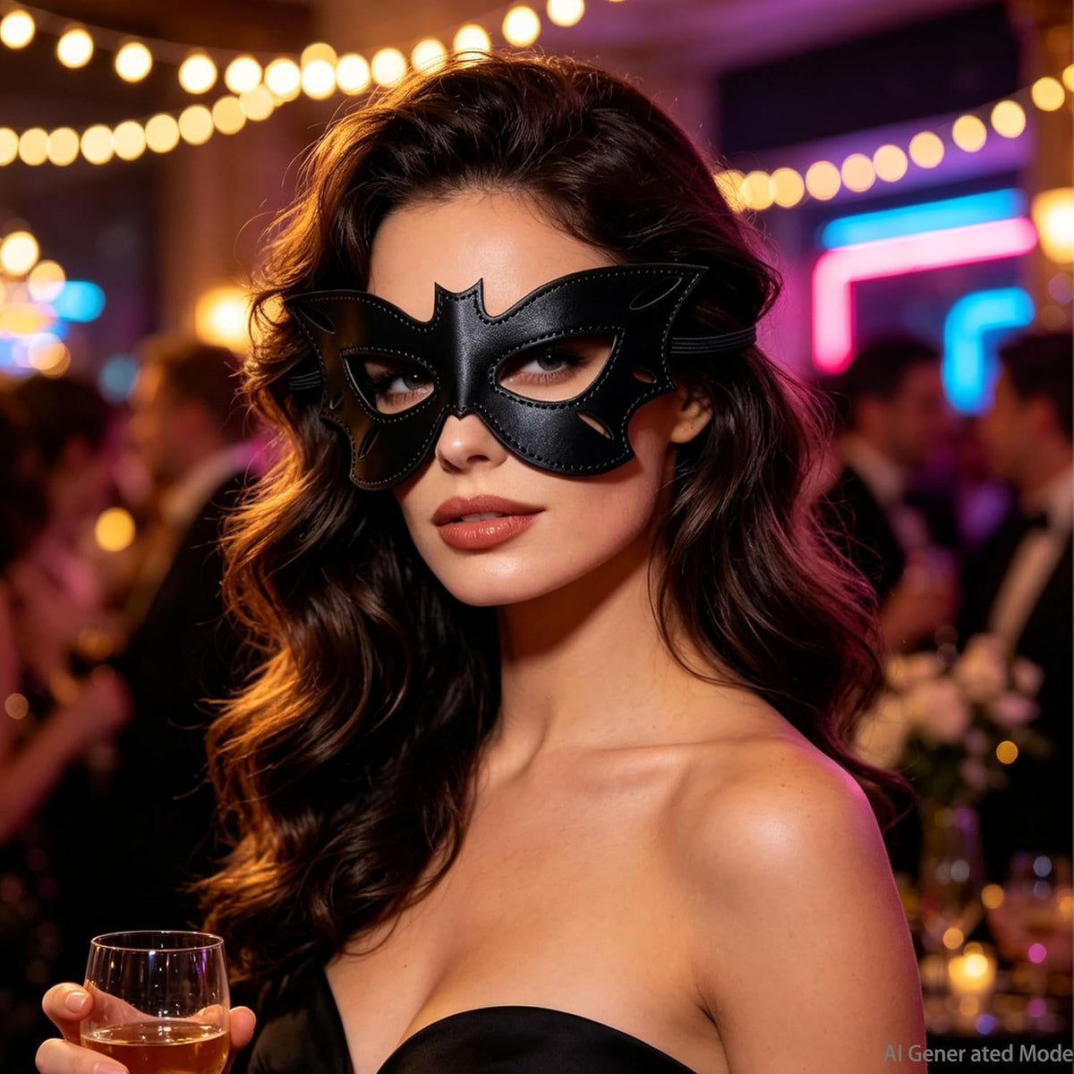 Black Bat Mask for Halloween Faux Leather Bat Half Face Mask Cosplay Costume Mask for Women Men Halloween Party Dress Up