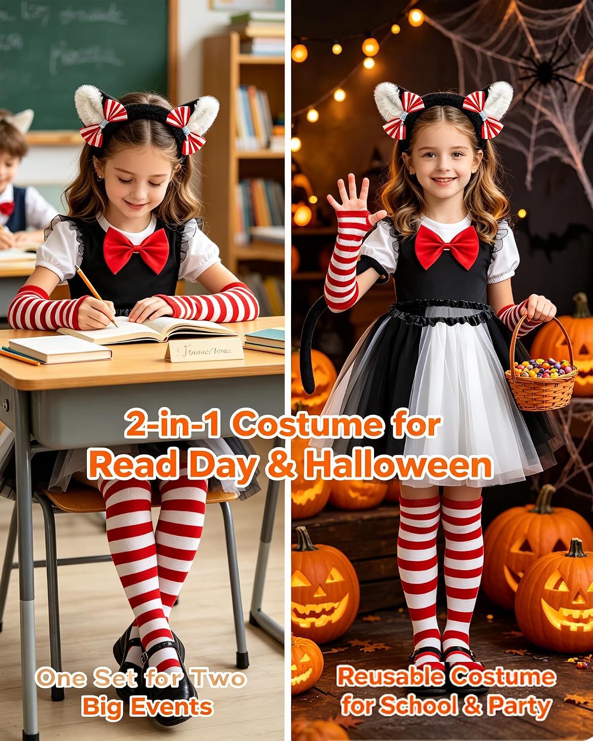 BleSky Black Cat Tutu Costumes Cat Ears Headband and Tail Set for Book Week Halloween Animal Party Cosplay Costumes